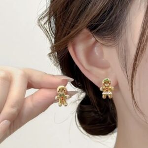 Festive Gold Asymmetrical Gingerbread Earrings